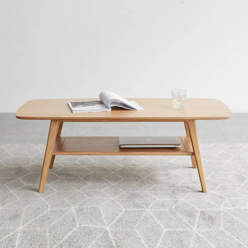 Table basse en bois massif avec étagère de rangement