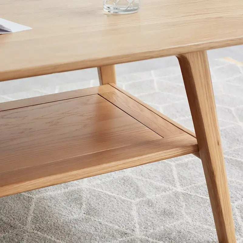 Table basse en bois massif avec étagère de rangement
