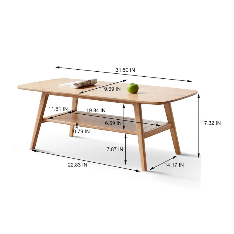 Table basse en bois massif avec étagère de rangement