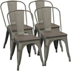 Yaheetech Set of 4 Metal Dining Chair with Wooden Stackable Chairs