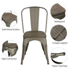 Yaheetech Lot de 4 Chaises de Salle à Manger en Métal avec Siège en Bois Chaises Empilables