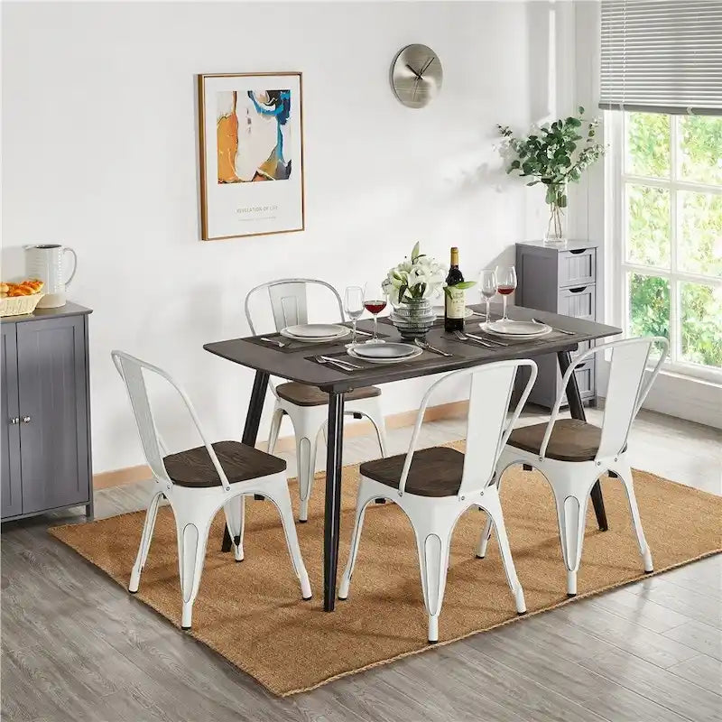 Yaheetech Lot de 4 Chaises de Salle à Manger en Métal avec Siège en Bois Chaises Empilables