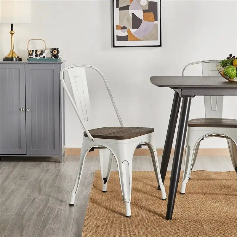 Yaheetech Lot de 4 Chaises de Salle à Manger en Métal avec Siège en Bois Chaises Empilables