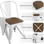 Yaheetech Lot de 4 Chaises de Salle à Manger en Métal avec Siège en Bois Chaises Empilables