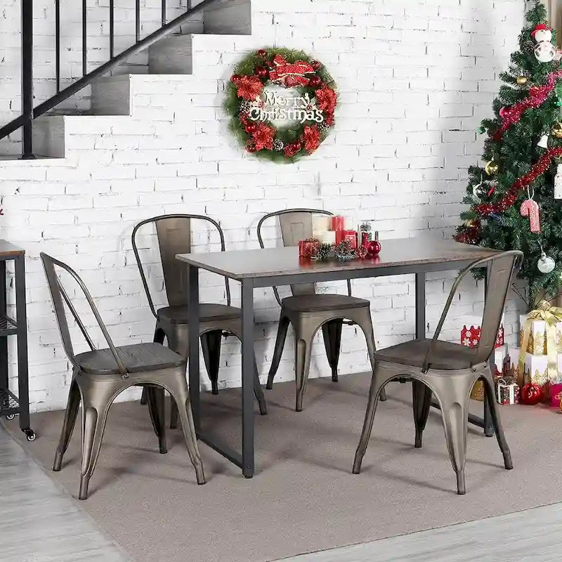 Yaheetech Lot de 4 Chaises de Salle à Manger en Métal avec Siège en Bois Chaises Empilables