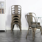 Yaheetech Lot de 4 Chaises de Salle à Manger en Métal avec Siège en Bois Chaises Empilables
