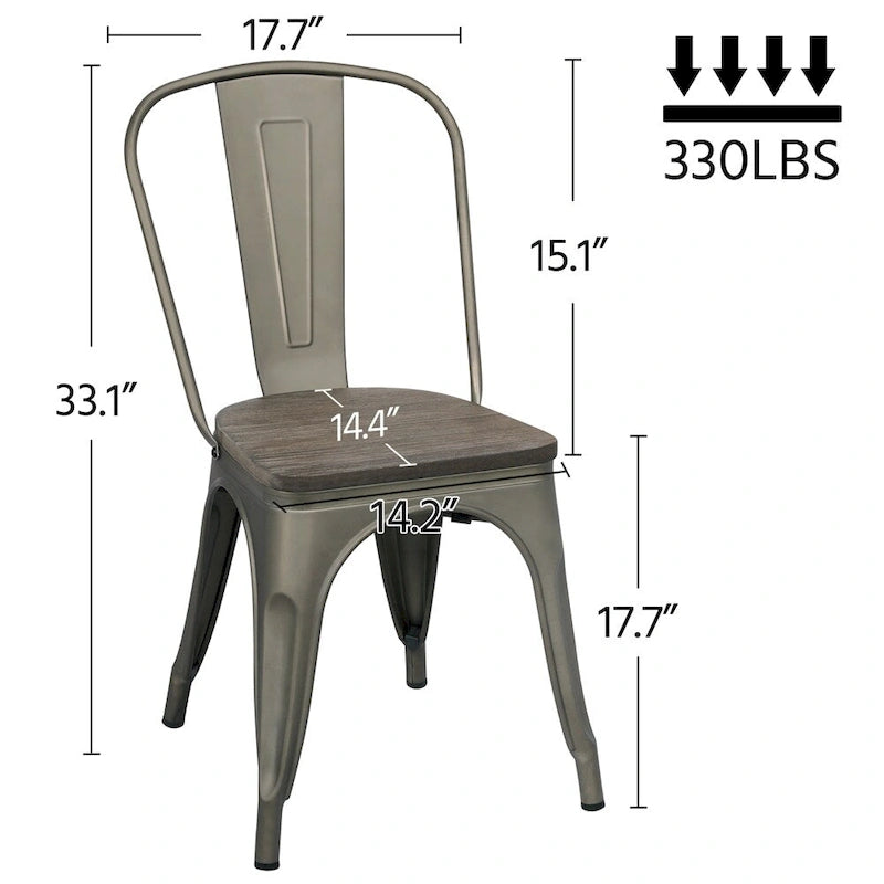 Yaheetech Lot de 4 Chaises de Salle à Manger en Métal avec Siège en Bois Chaises Empilables