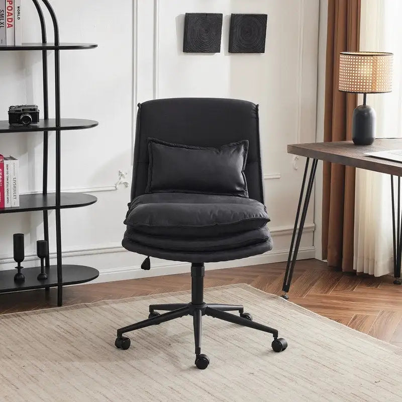 Chaise de bureau pivotante sans accoudoirs en tissu polyester rembourrée avec roulettes