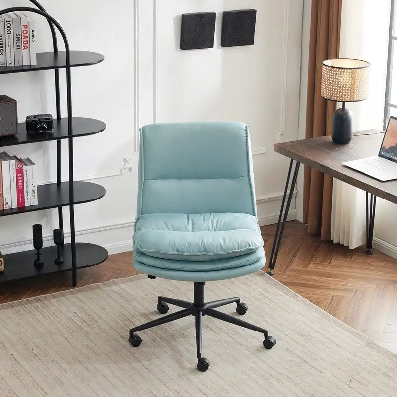 Chaise de bureau pivotante sans accoudoirs en tissu polyester rembourrée avec roulettes