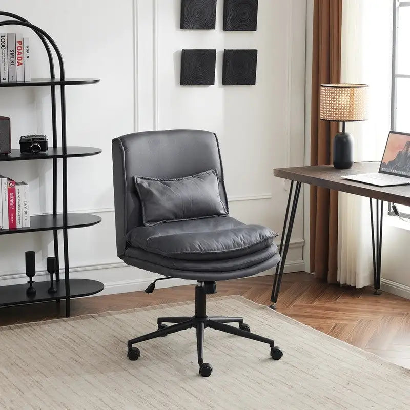 Chaise de bureau pivotante sans accoudoirs en tissu polyester rembourrée avec roulettes