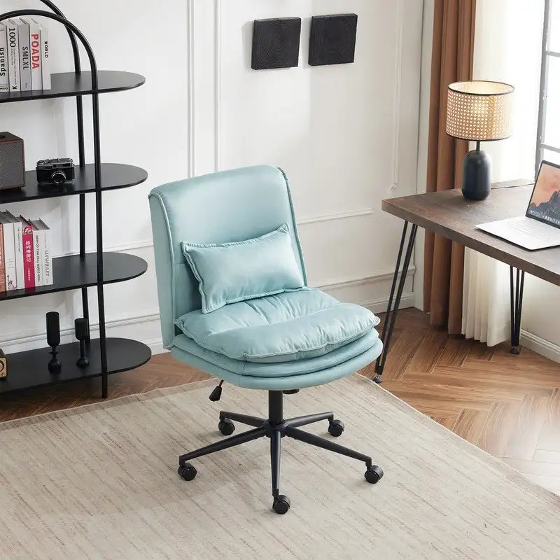 Chaise de bureau pivotante sans accoudoirs en tissu polyester rembourrée avec roulettes