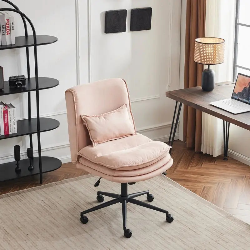 Chaise de bureau pivotante sans accoudoirs en tissu polyester rembourrée avec roulettes