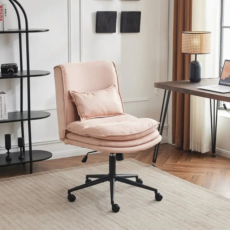 Chaise de bureau pivotante sans accoudoirs en tissu polyester rembourrée avec roulettes