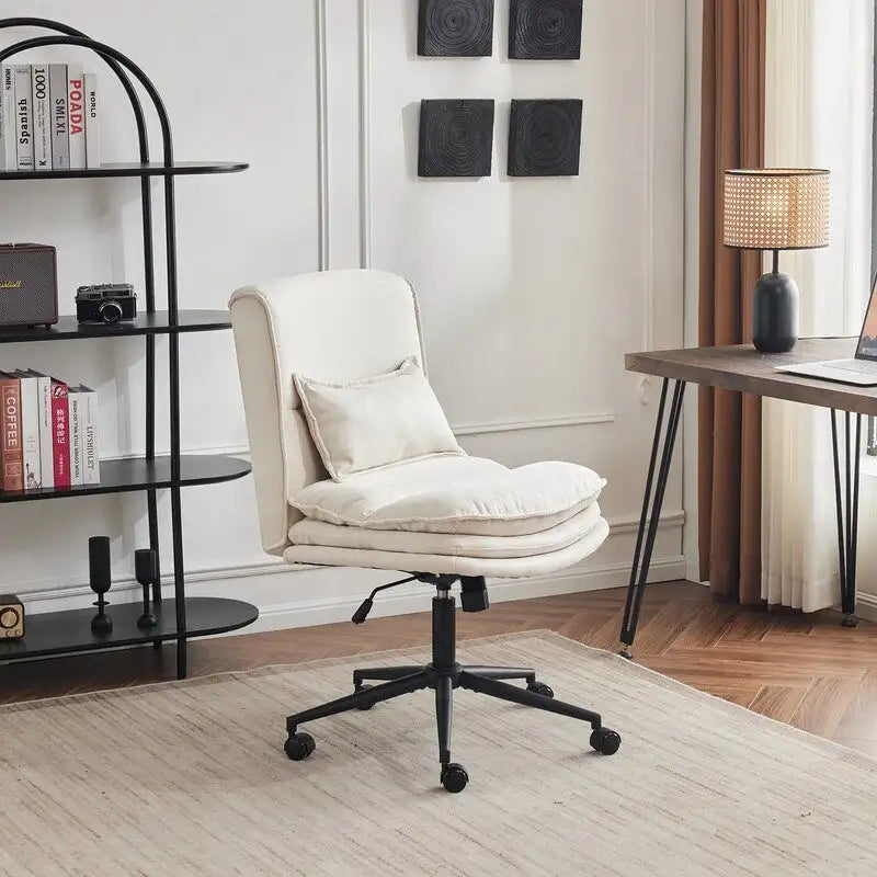 Chaise de bureau pivotante sans accoudoirs en tissu polyester rembourrée avec roulettes