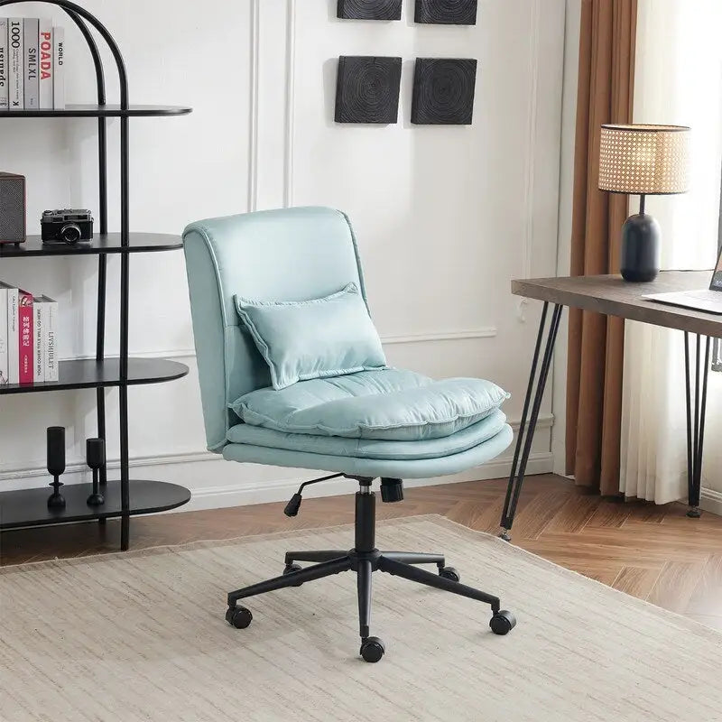 Chaise de bureau pivotante sans accoudoirs en tissu polyester rembourrée avec roulettes