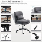 Chaise de bureau pivotante sans accoudoirs en tissu polyester rembourrée avec roulettes