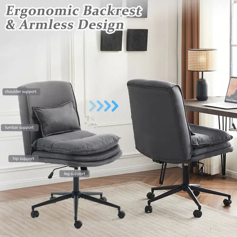 Chaise de bureau pivotante sans accoudoirs en tissu polyester rembourrée avec roulettes