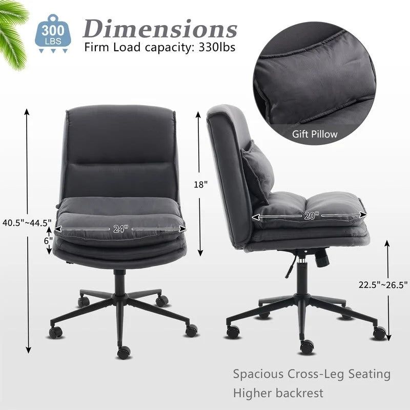 Chaise de bureau pivotante sans accoudoirs en tissu polyester rembourrée avec roulettes