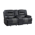 Causeuse inclinable manuelle Liam 77 pouces, console avec porte-gobelets, similicuir gris