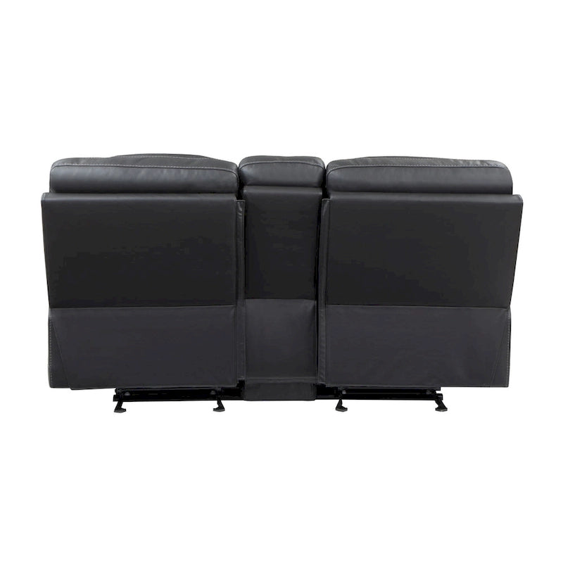 Causeuse inclinable manuelle Liam 77 pouces, console avec porte-gobelets, similicuir gris