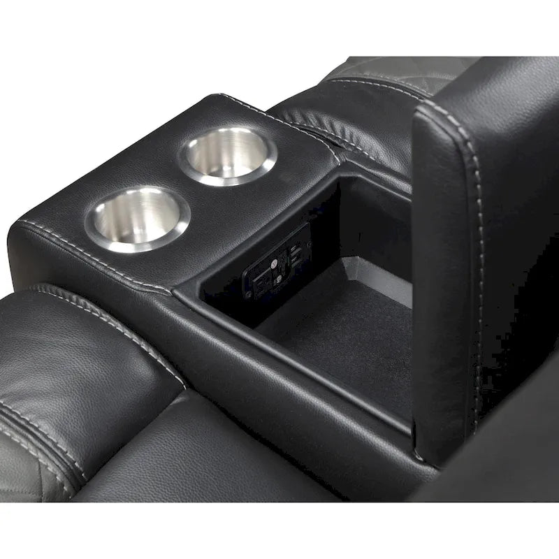 Causeuse inclinable manuelle Liam 77 pouces, console avec porte-gobelets, similicuir gris
