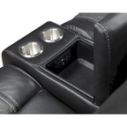 Causeuse inclinable manuelle Liam 77 pouces, console avec porte-gobelets, similicuir gris
