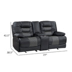 Causeuse inclinable manuelle Liam 77 pouces, console avec porte-gobelets, similicuir gris