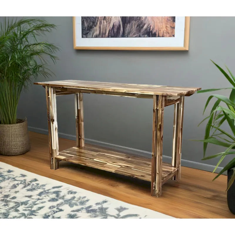 Console de table architecturale en bois d'acacia avec étagère