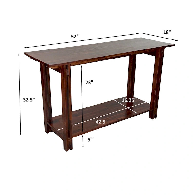 Console de table architecturale en bois d'acacia avec étagère
