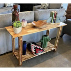 Console de table architecturale en bois d'acacia avec étagère