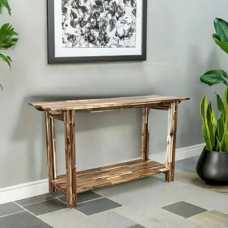Console de table architecturale en bois d'acacia avec étagère