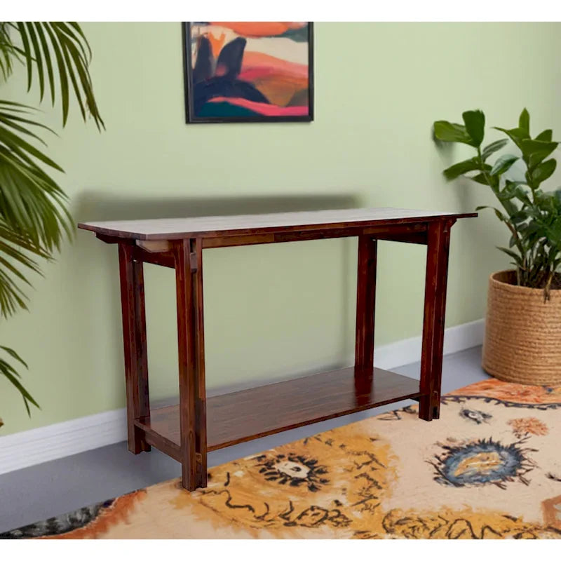 Console de table architecturale en bois d'acacia avec étagère