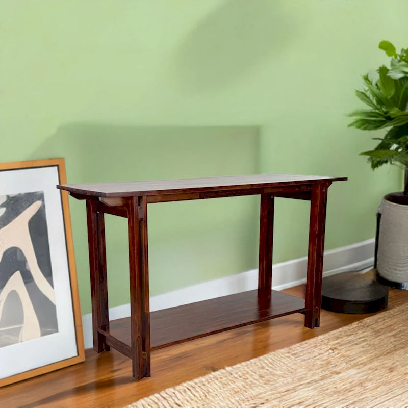 Console de table architecturale en bois d'acacia avec étagère