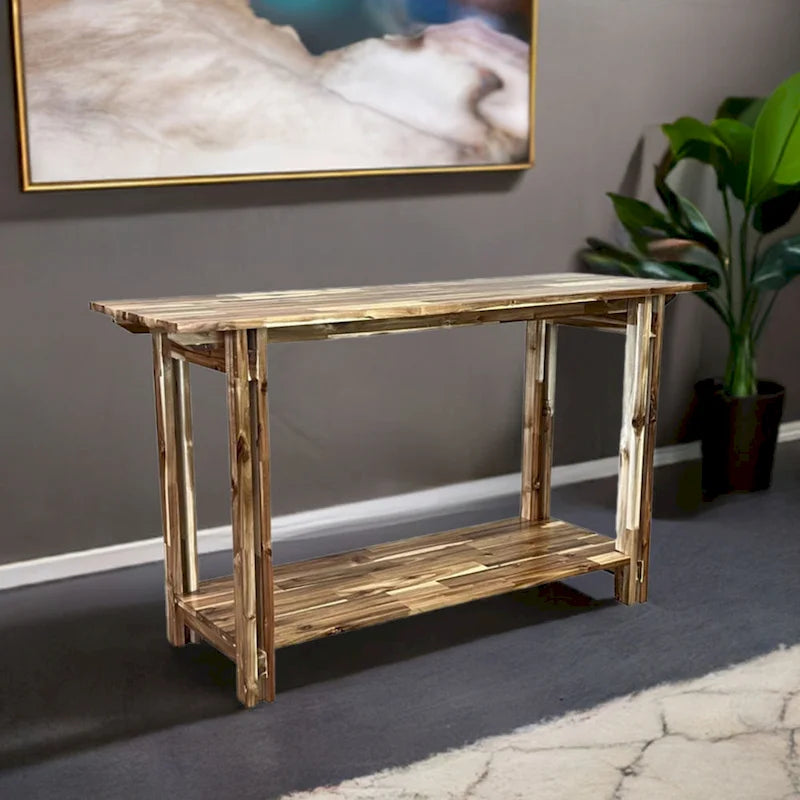 Console de table architecturale en bois d'acacia avec étagère