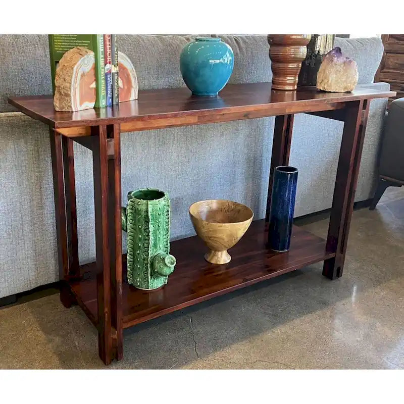 Console de table architecturale en bois d'acacia avec étagère