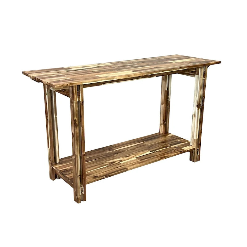Console de table architecturale en bois d'acacia avec étagère