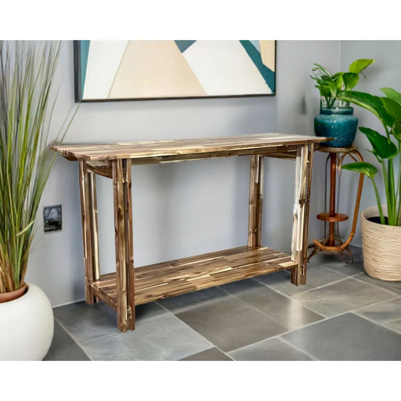 Console de table architecturale en bois d'acacia avec étagère