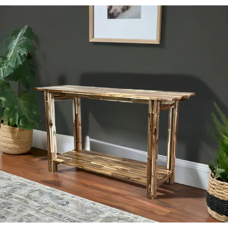 Console de table architecturale en bois d'acacia avec étagère