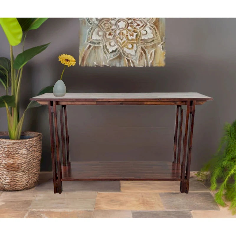 Console de table architecturale en bois d'acacia avec étagère
