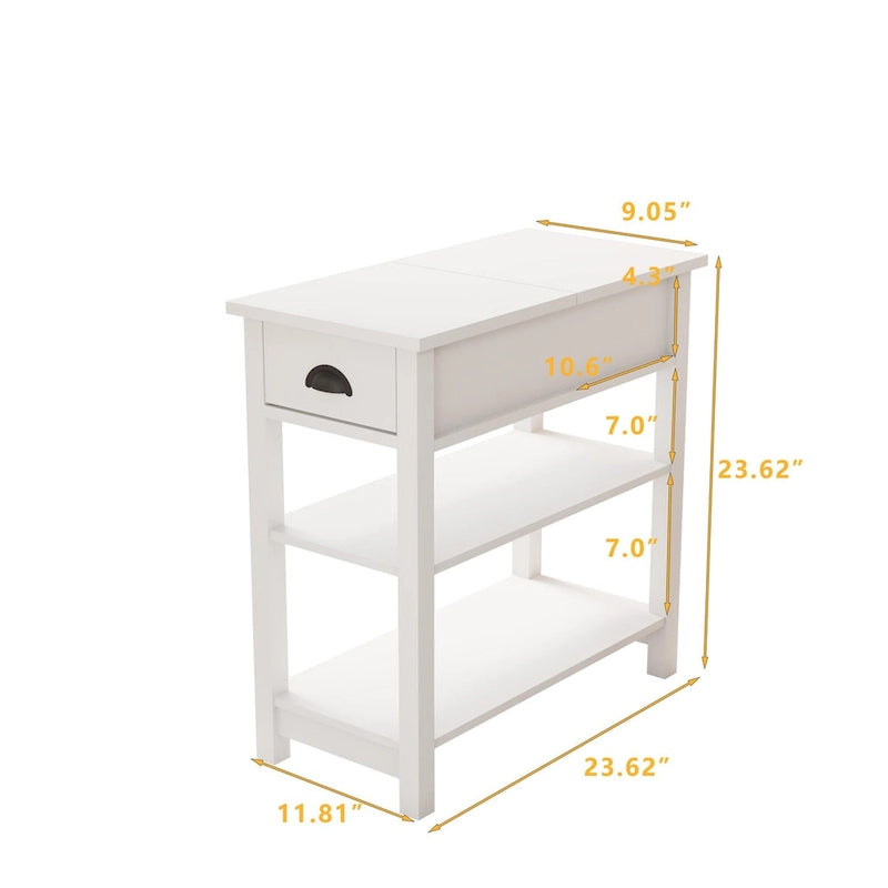 Table d'appoint étroite avec tiroirs et plateau relevable