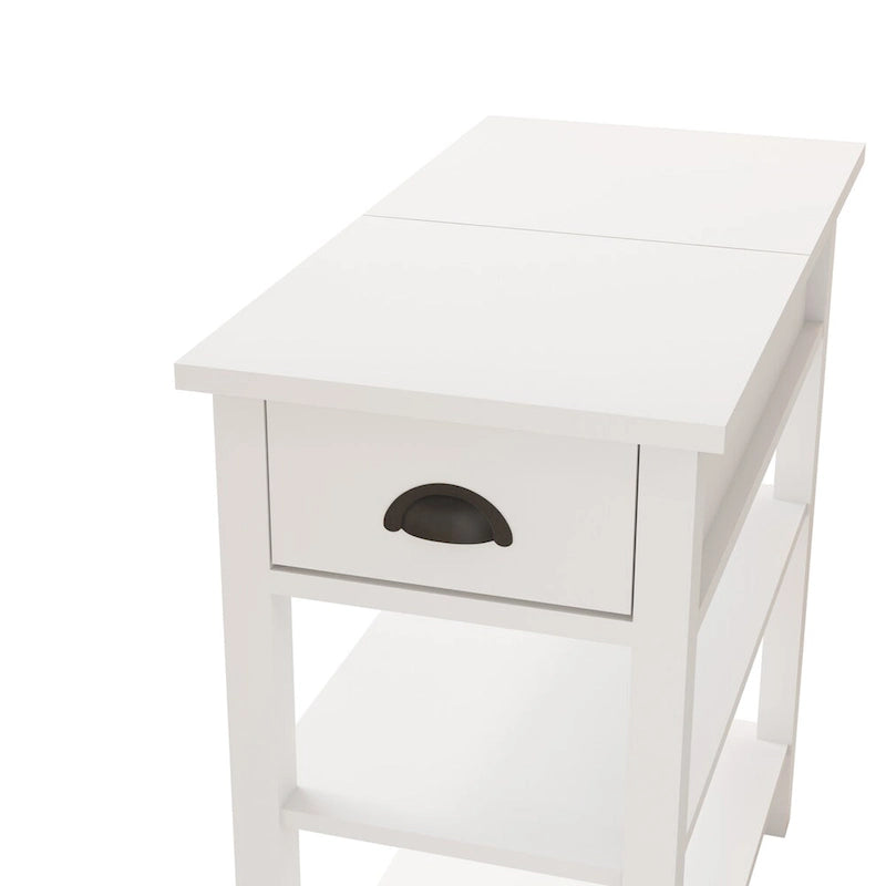 Table d'appoint étroite avec tiroirs et plateau relevable