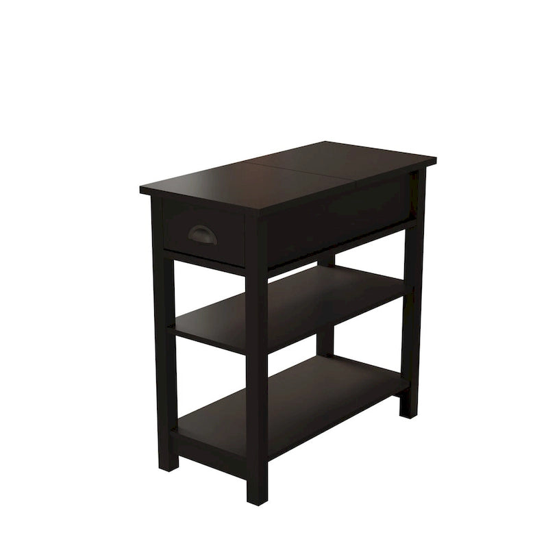 Table d'appoint étroite avec tiroirs et plateau relevable