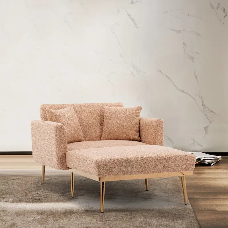Chaise Longue d'Intérieur, Fauteuil Convertible 2 en 1 en Velours avec Ottomane, Chaise Longue avec Dossier Inclinable Réglable