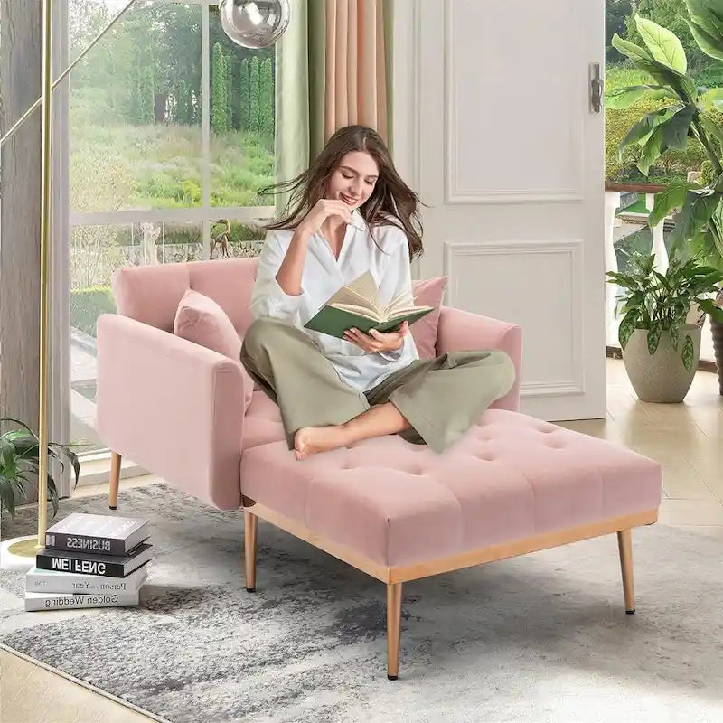Chaise Longue d'Intérieur, Fauteuil Convertible 2 en 1 en Velours avec Ottomane, Chaise Longue avec Dossier Inclinable Réglable