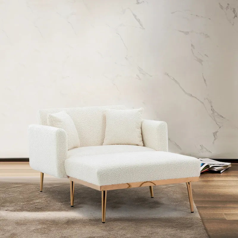 Chaise Longue d'Intérieur, Fauteuil Convertible 2 en 1 en Velours avec Ottomane, Chaise Longue avec Dossier Inclinable Réglable