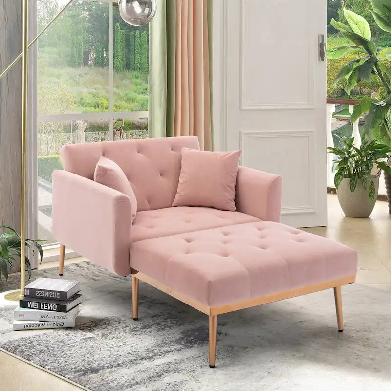 Chaise Longue d'Intérieur, Fauteuil Convertible 2 en 1 en Velours avec Ottomane, Chaise Longue avec Dossier Inclinable Réglable
