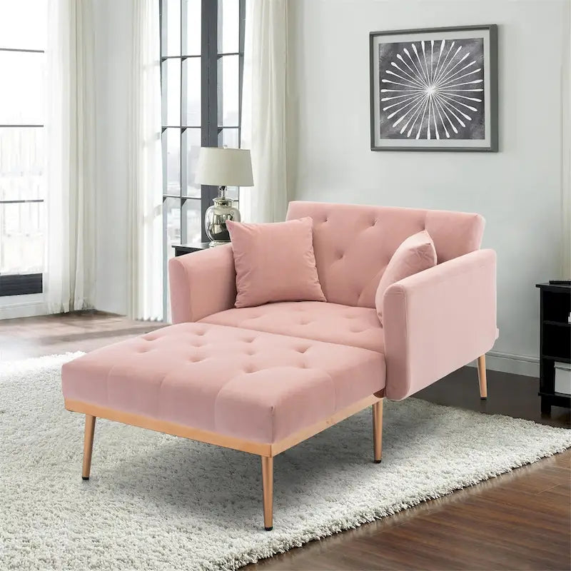 Chaise Longue d'Intérieur, Fauteuil Convertible 2 en 1 en Velours avec Ottomane, Chaise Longue avec Dossier Inclinable Réglable