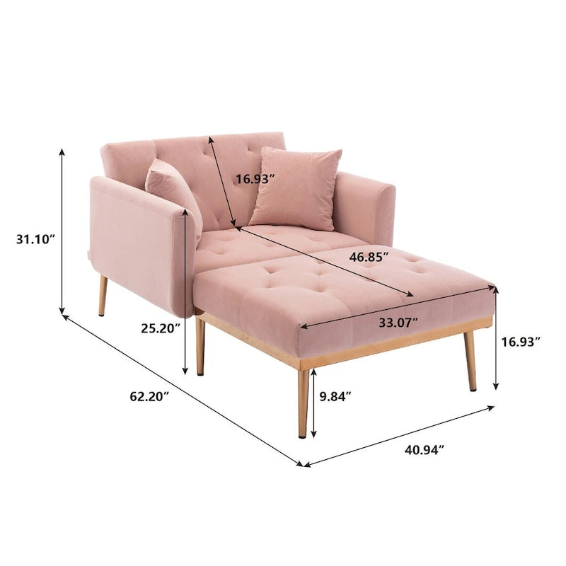 Chaise Longue d'Intérieur, Fauteuil Convertible 2 en 1 en Velours avec Ottomane, Chaise Longue avec Dossier Inclinable Réglable
