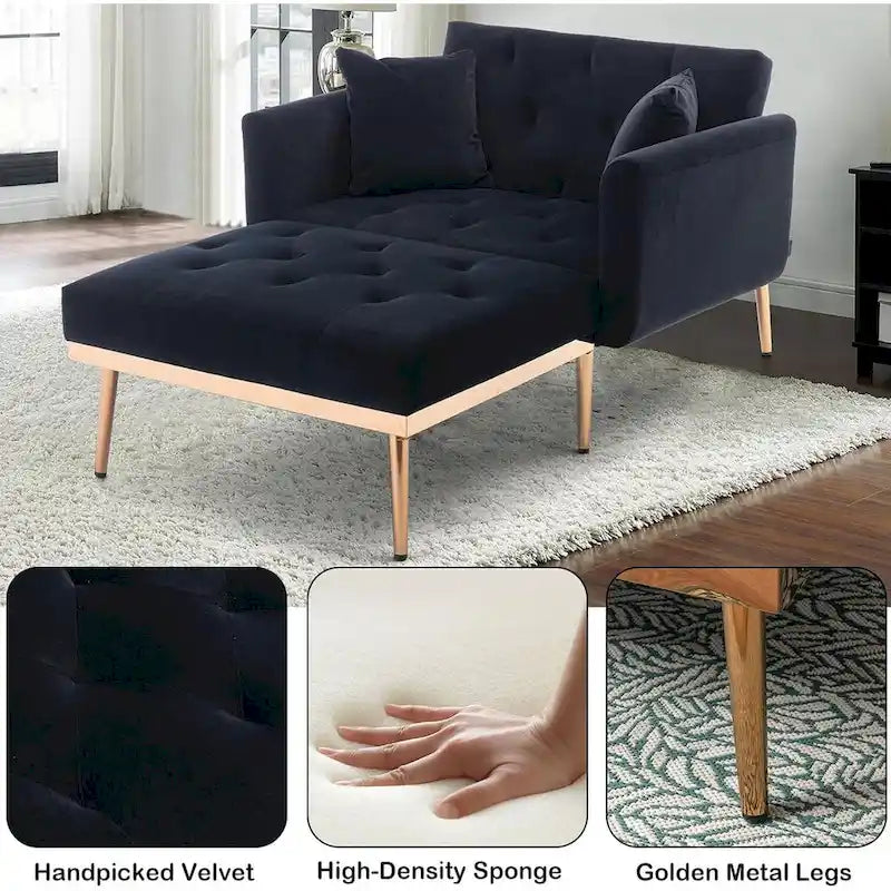 Chaise Longue d'Intérieur, Fauteuil Convertible 2 en 1 en Velours avec Ottomane, Chaise Longue avec Dossier Inclinable Réglable