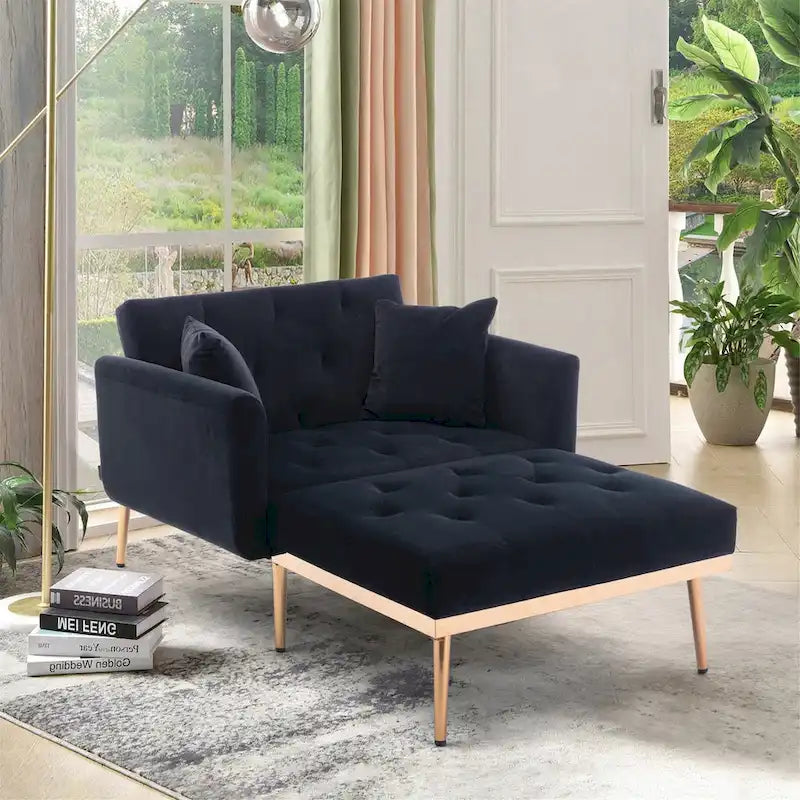 Chaise Longue d'Intérieur, Fauteuil Convertible 2 en 1 en Velours avec Ottomane, Chaise Longue avec Dossier Inclinable Réglable